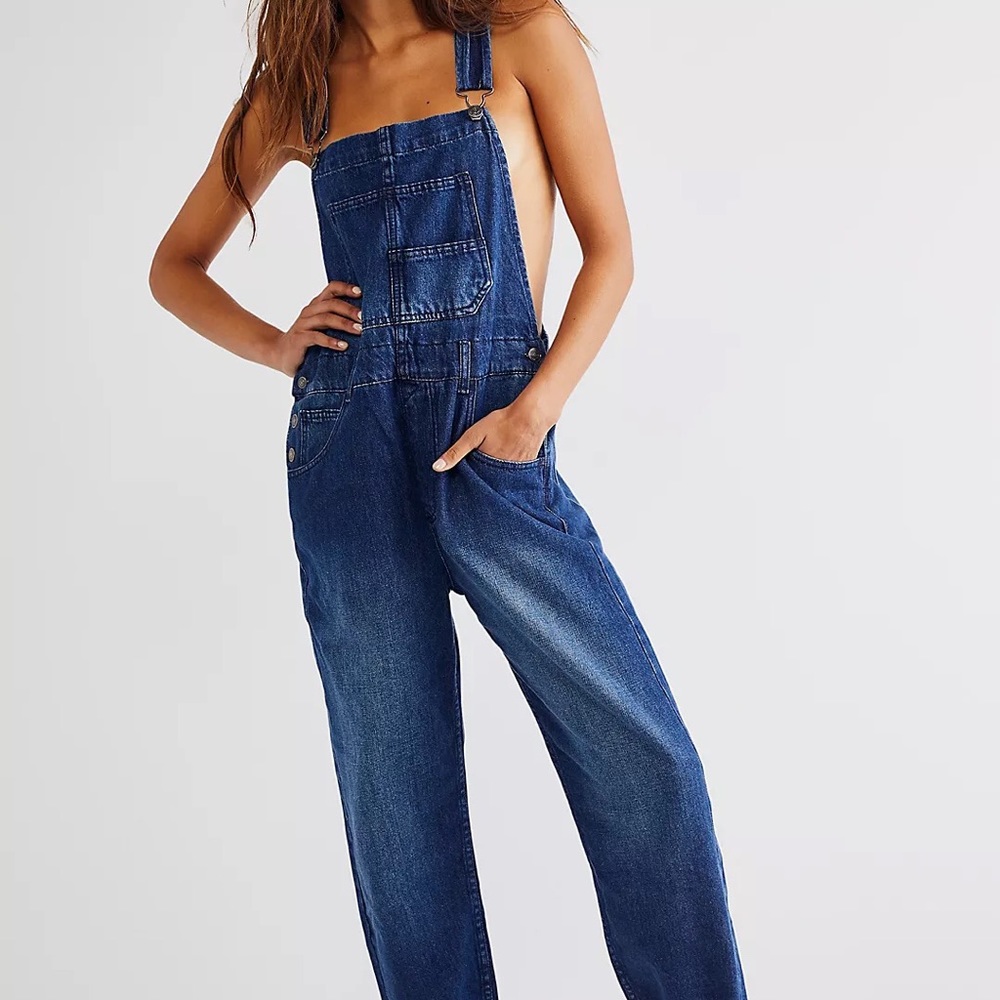 Free People Ziggy Overalls in Inky Indigo